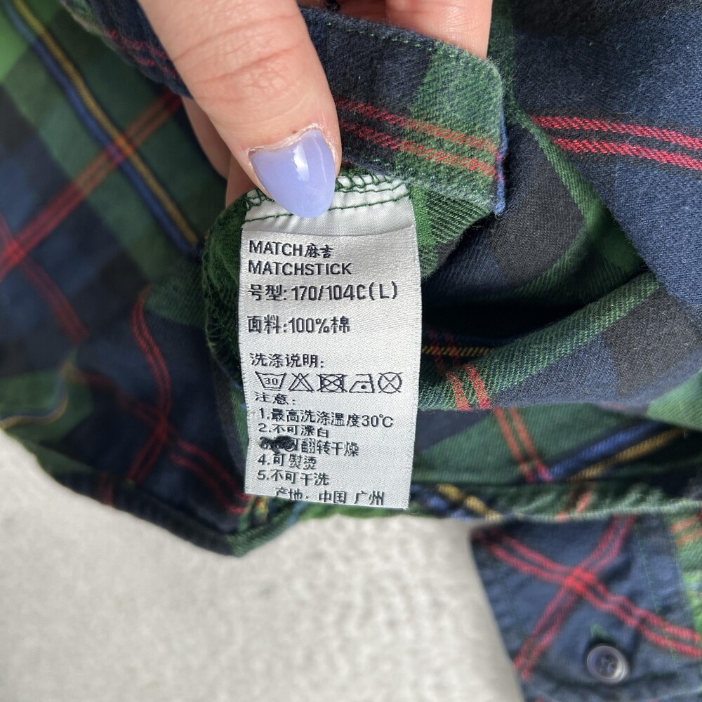 Matchstick Shirt Womens Large Green Navy Plaid Flannel Button Front Long Sleeve - Picture 7 of 13